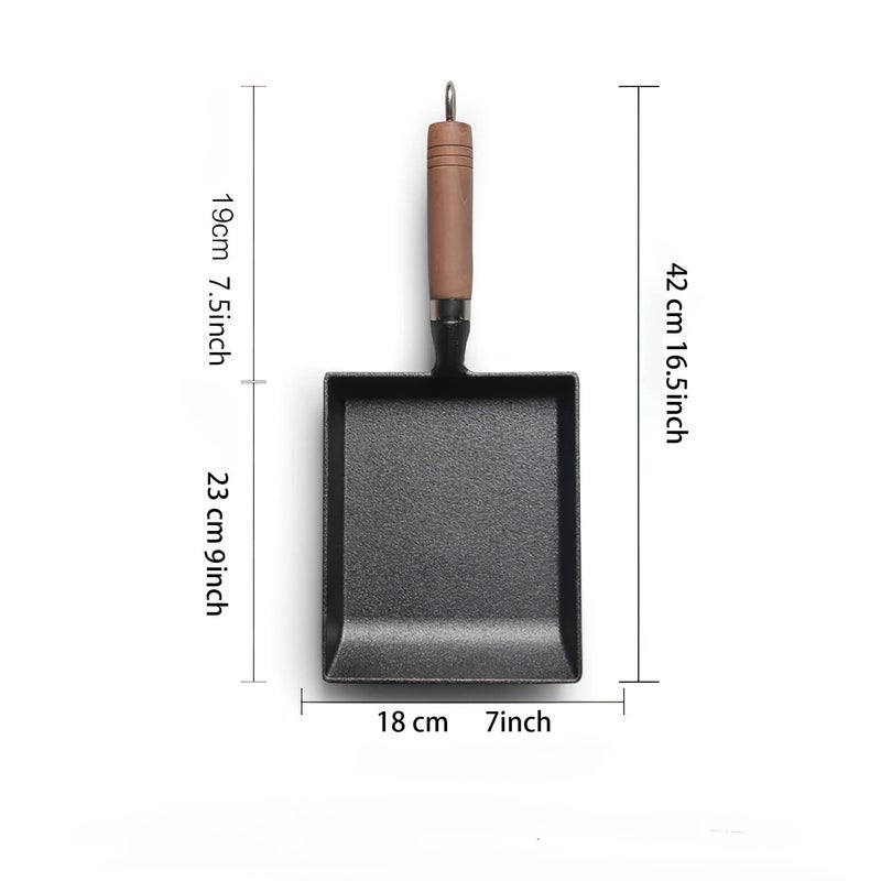 LI-GELISI Pre-Seasoned Cast Iron Tamagoyaki Pan - 9x7 Inch Japanese Rolled Omelet Pan, Non-Stick & Rust-Resistant, Ready to Use with Wood Handle, Works on All Stovetops, Camping & Kitchen - Image 2